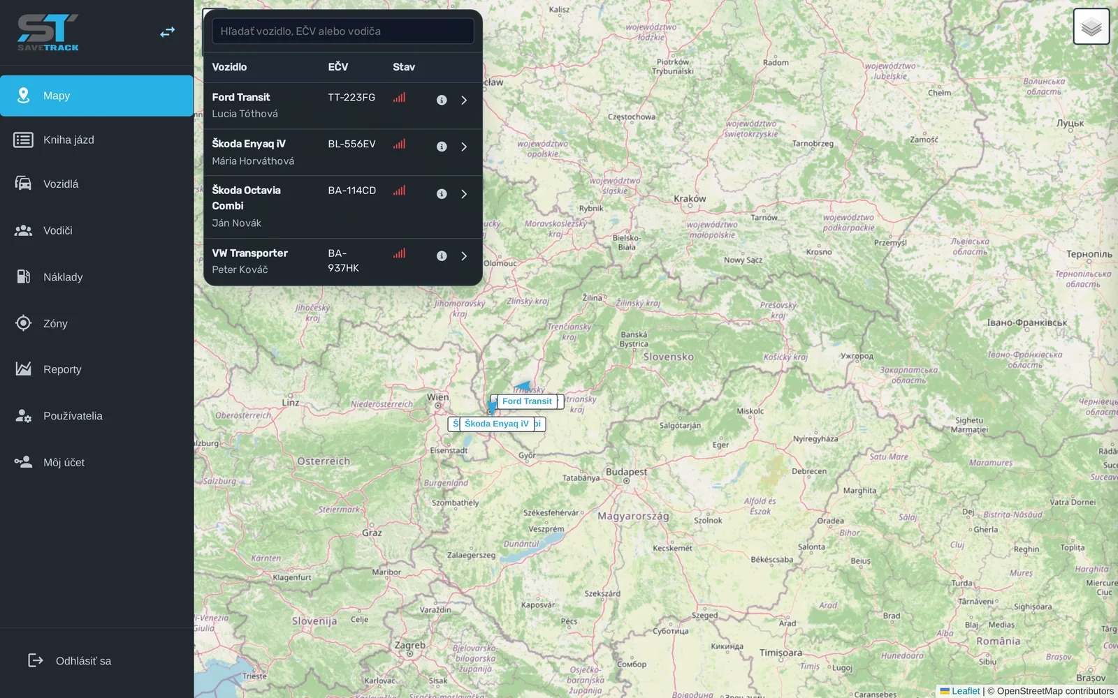 Live vehicle map in the SaveTrack app