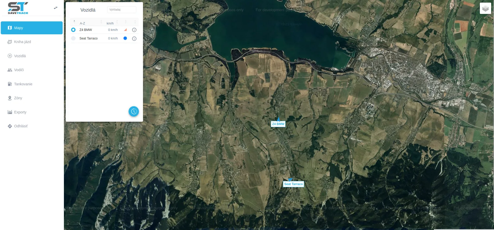 Map with vehicle routes in the SaveTrack app